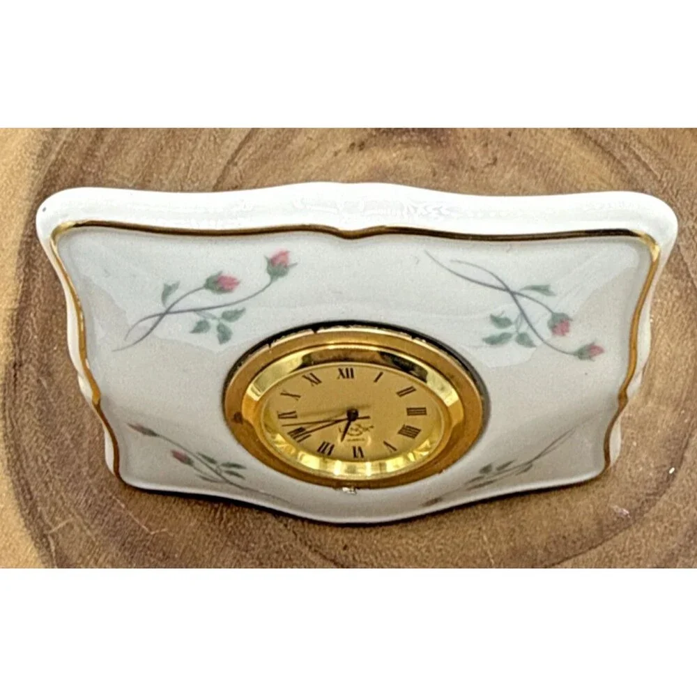 Vintage LENOX Petite Porcelain Table Clock -Rose Manor Floral Pattern 3 3/4